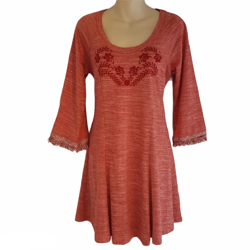 Skies Are Blue Embroidered Red Marled Knit Dress